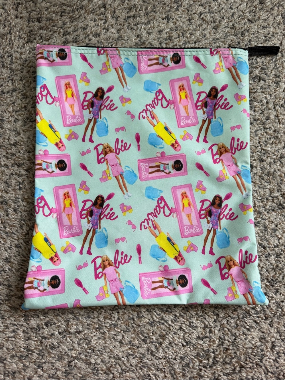 Barbie Multicolor Print Zipper Makeup Bag Cosmetic Case 10in L x 12in H